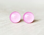 PRINCESS - Small Post Earrings - Pretty Pink Little Earrings Studs - Little Pink Shimmer Stud Earrings by EarSugar - EarSugar