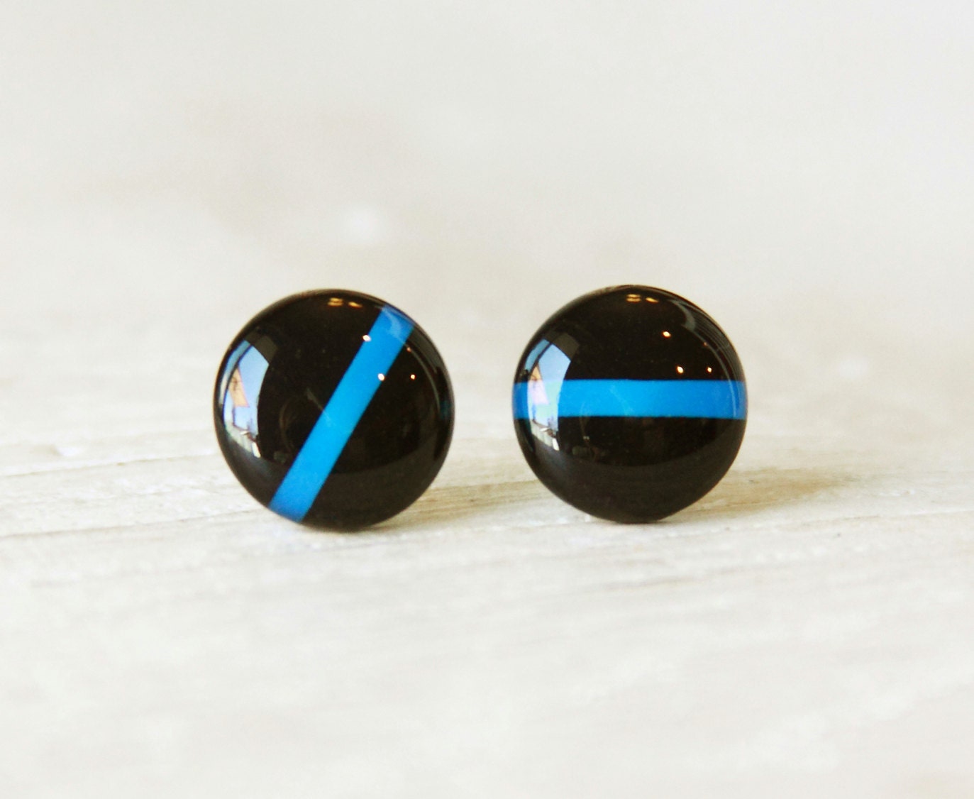 THIN BLUE LINE - Police Stud Earrings - Black and Blue Earrings - Fallen Officer - Limited Edition Stud Earrings by Ear Sugar