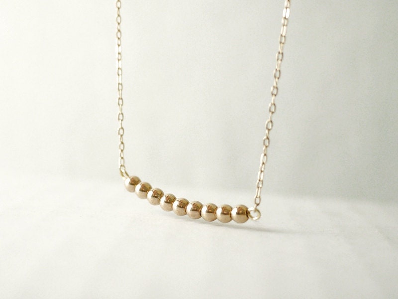 Gold bar dash necklace - round brass beads - gold filled - minimal