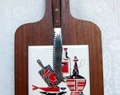 Georges Briard Inspired Magnetic Cutting Board with Stainless Steel Serrated Knife