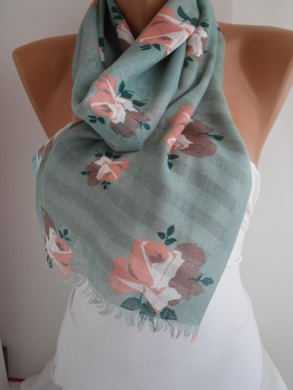 Cotton Double Sided Blue Multicolor Floral Shawl/Scarf