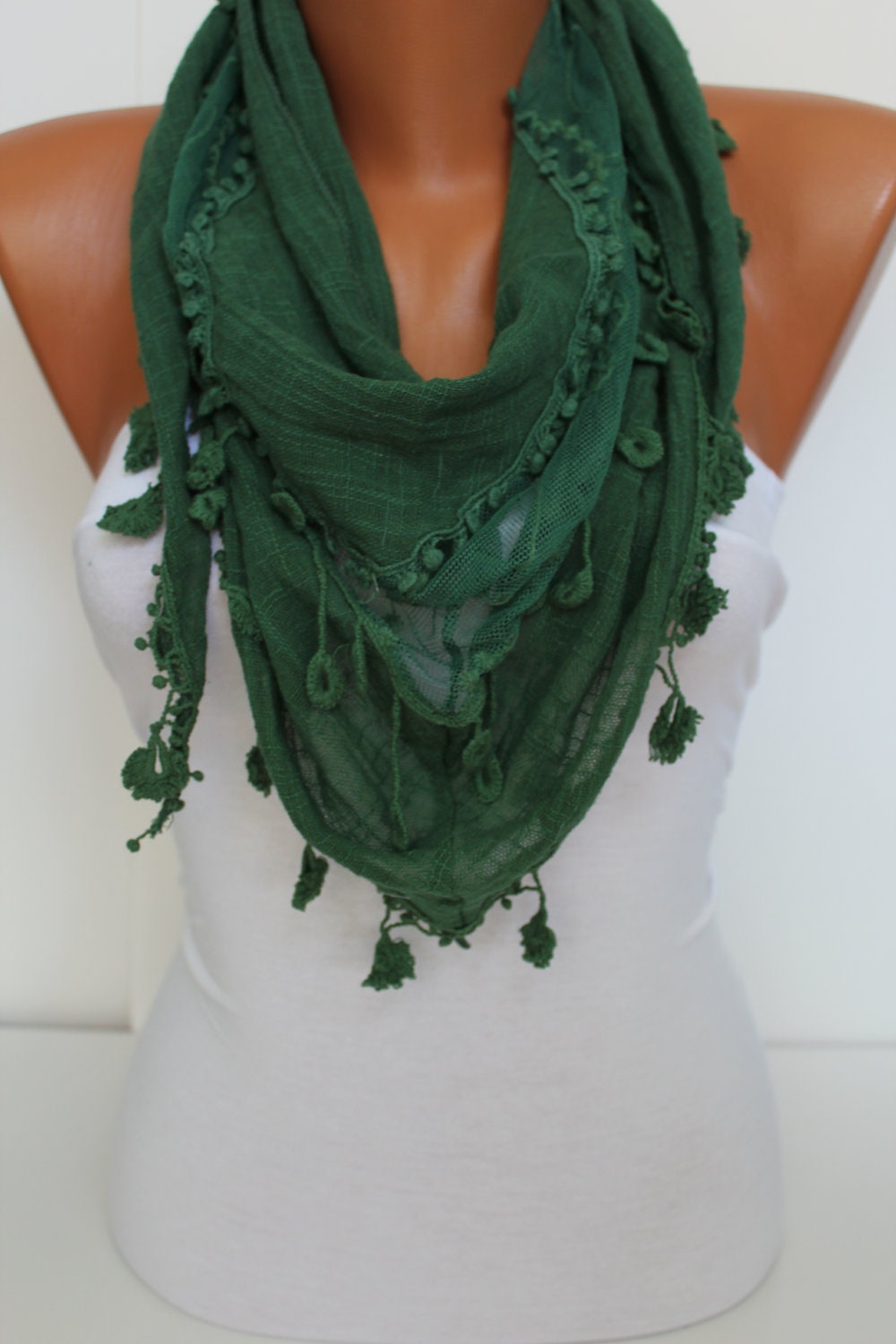 Women Green Cotton Shawl Scarf - Headband - Cowl