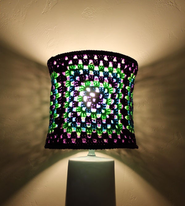 Hipster Lampshade Purple Green Blue Granny Square Crochet Housewares Lighting Home Decor Bright