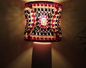Hippie Wavy Lampshade  Granny Square Crochet Blue Tan White Brown Magenta Unique 1970s Lighting Home Decor Hippie Retro