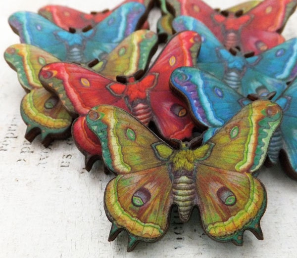 6 COLORFUL BUTTERFLIES Wood Cuts - Lime Green, Turquoise & Red