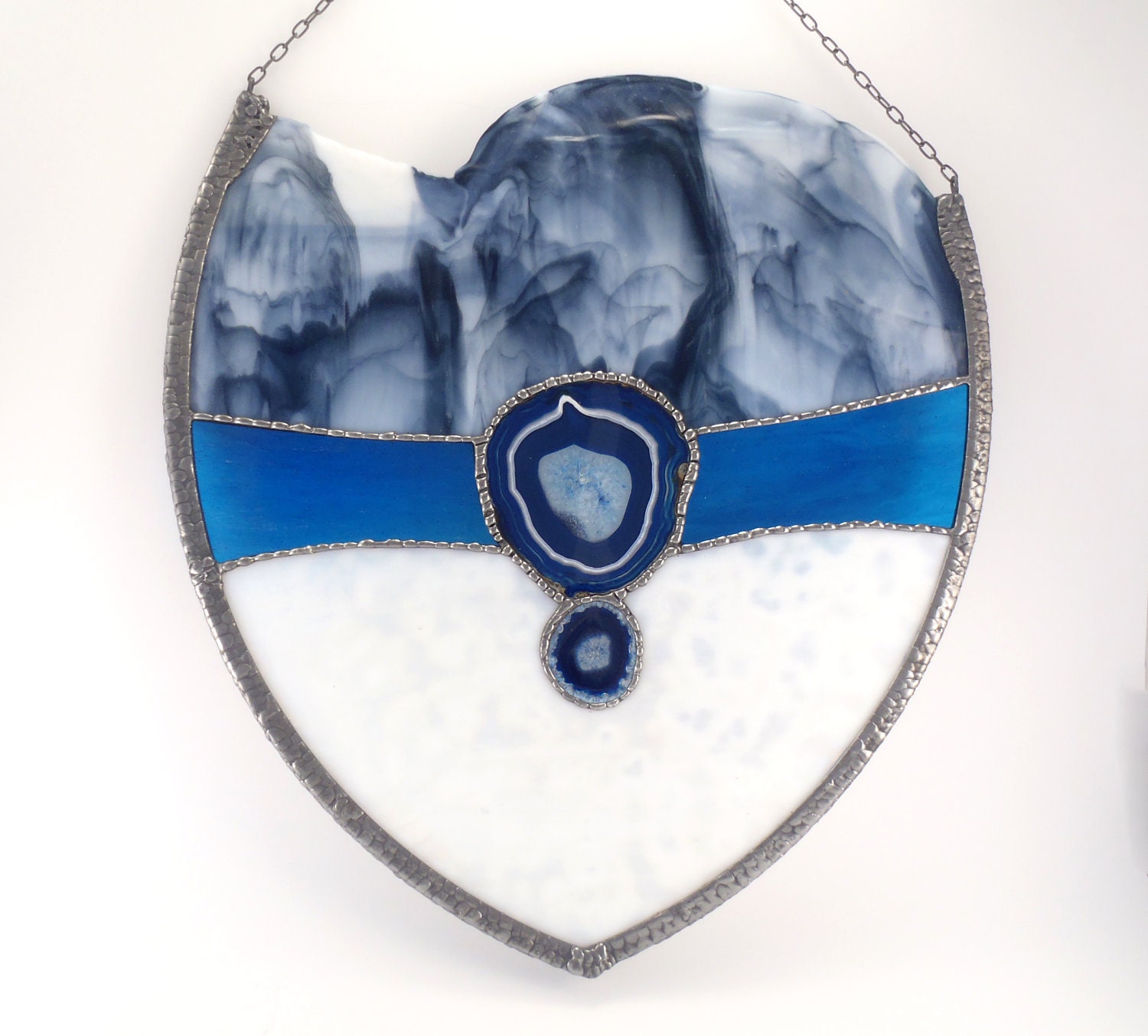 Modern Art Stained Glass Panel Blue and White Abstract