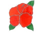 Stained Glass Red Tropical Hibiscus Suncatcher Handmade
