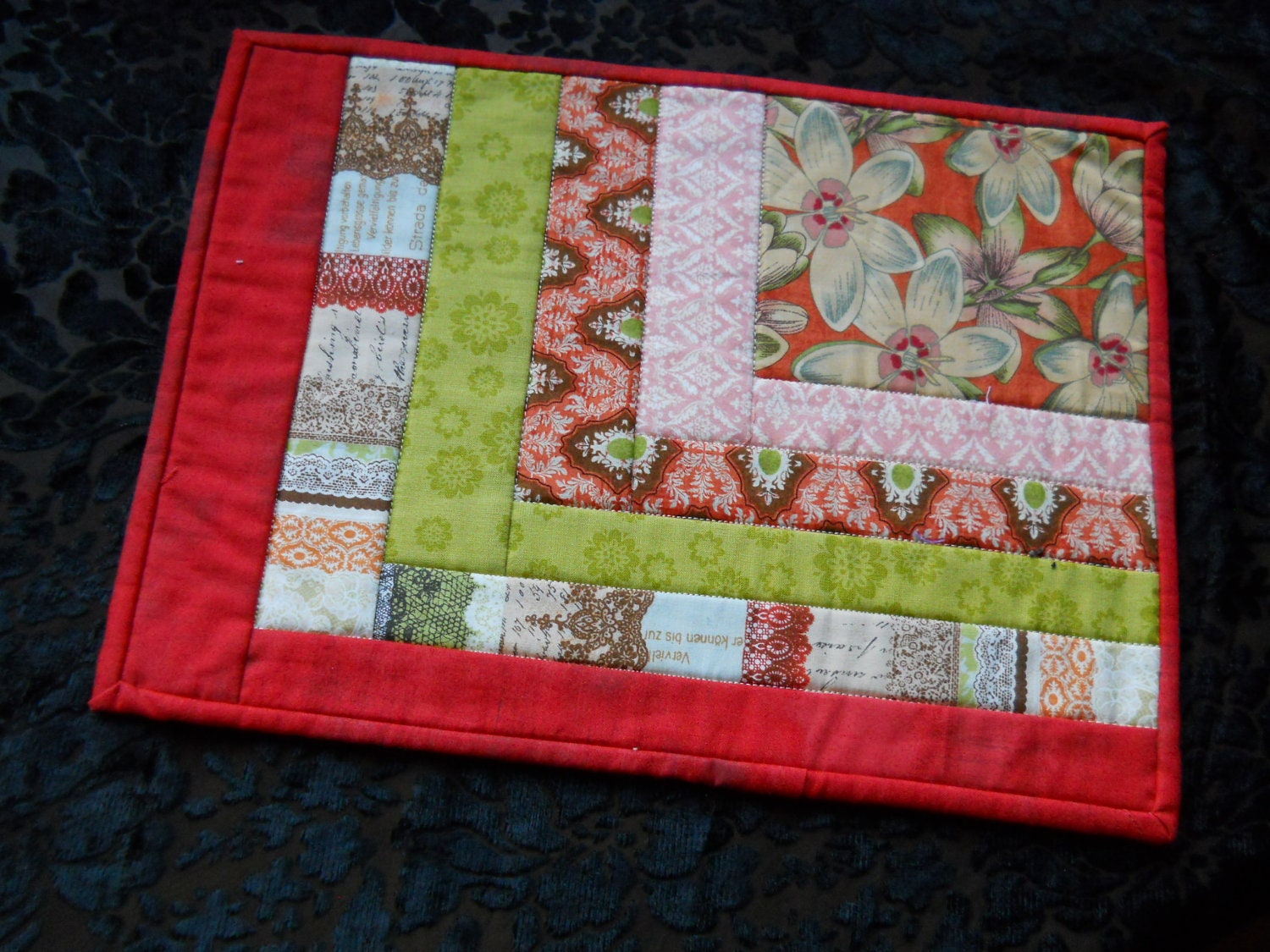 Handmade Patchwork Tablemat , Table linen . Candle Holder, Mug Mat