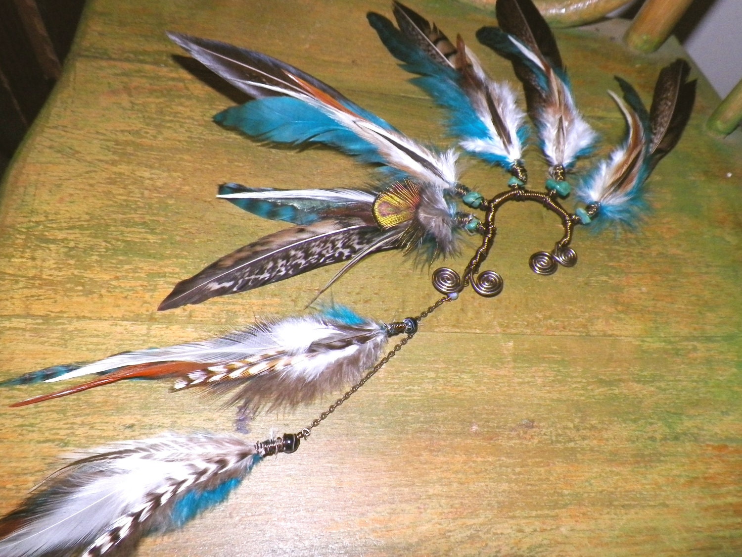 lucid dreams... amazonite and onyx feather ear cuff // Free shipping domestic
