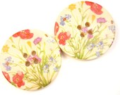 30mm Buttons A Spray of Spring Flowers on Natural Wood 2 Pack