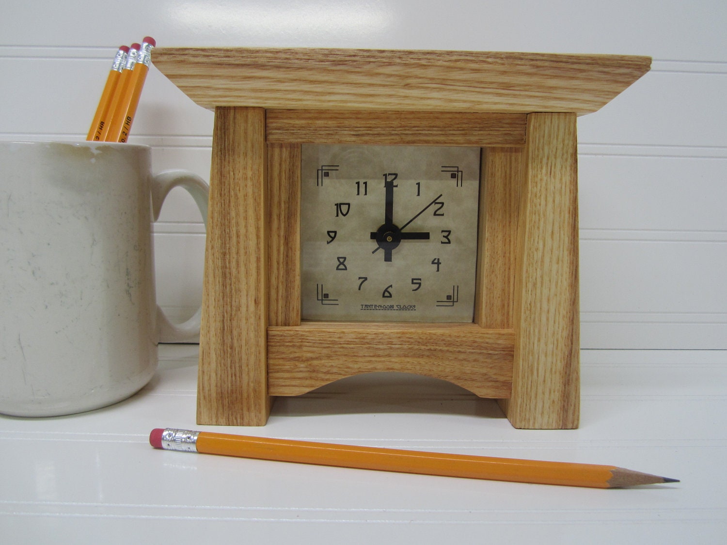 Mantel Clock, Bungalow Clock, Craftsman Clock,  Ash Clock, Small Mantel Clock, Desk Clock
