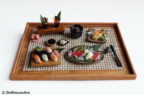 Sushi, Sashimi (No.8) Maki Japanese food sets-Handcraft Dollhouse Miniatures 1/12
