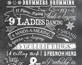Twelve Days of Christmas - Chalkboard Look Print - 11 x 14 (Also Green or Red Variations)