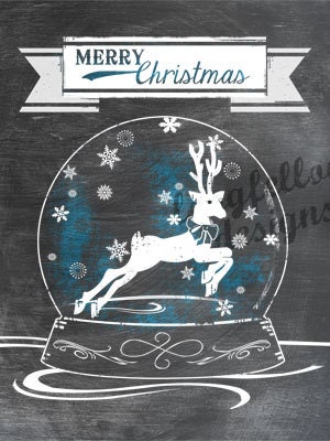 Printable Reindeer Snow Globe - Chalkboard Look - 3 x 4 Project Life Scrapbook Size - Digital File Only