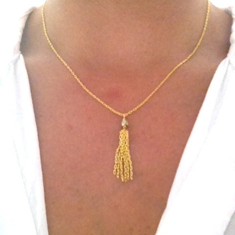Delicate Gold Mini Tassel Chain Necklace