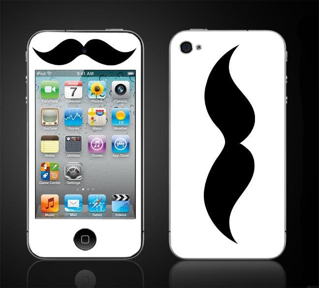 Mustache - Apple iPod Touch 4 4th Gen Vinyl Decal Wrap Skin Sticker Cover - on white Hipster stache - Free Shipping -  NOT a HARD CASE