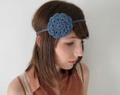 Crochet  Headband, Crochet Flower Motif Headband in Blue / The Miette Headband