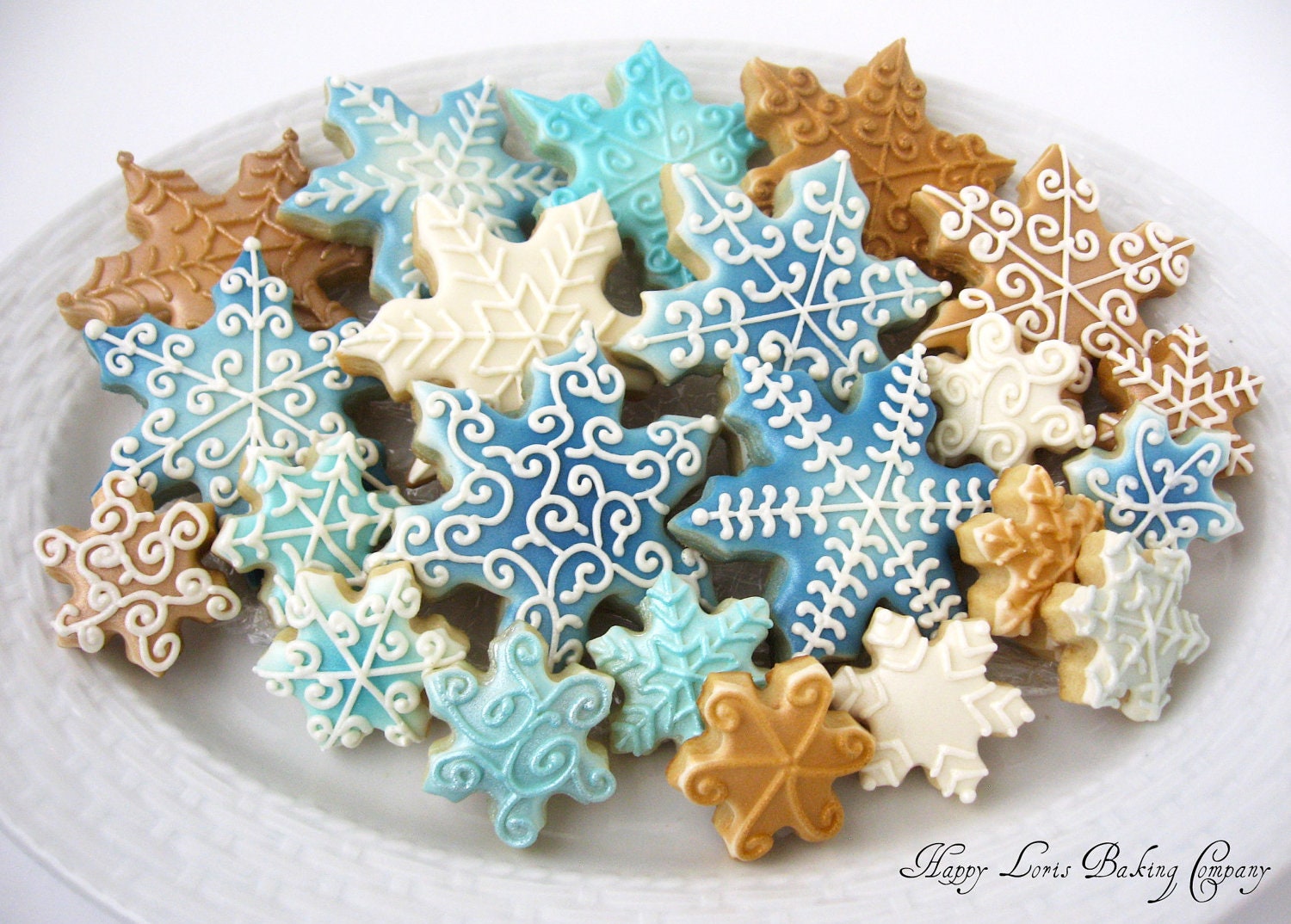 Celestial Snowflake Holiday Christmas Decorated Royal Icing Sugar Cookies