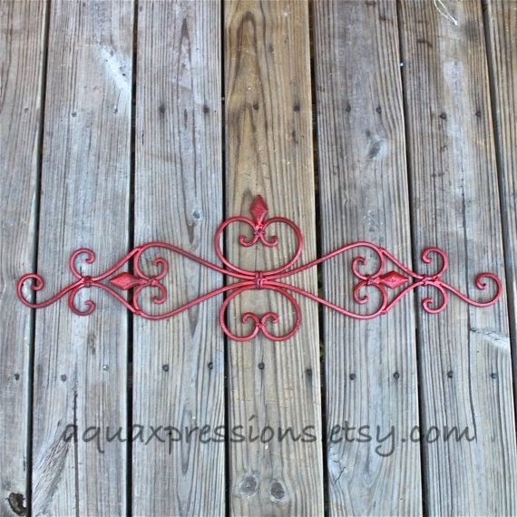 Metal Wall Fixture /Bright Red /Distressed Patio Decor /Painted Bright /Distressed /Outdoor Up Cycled Iron Art