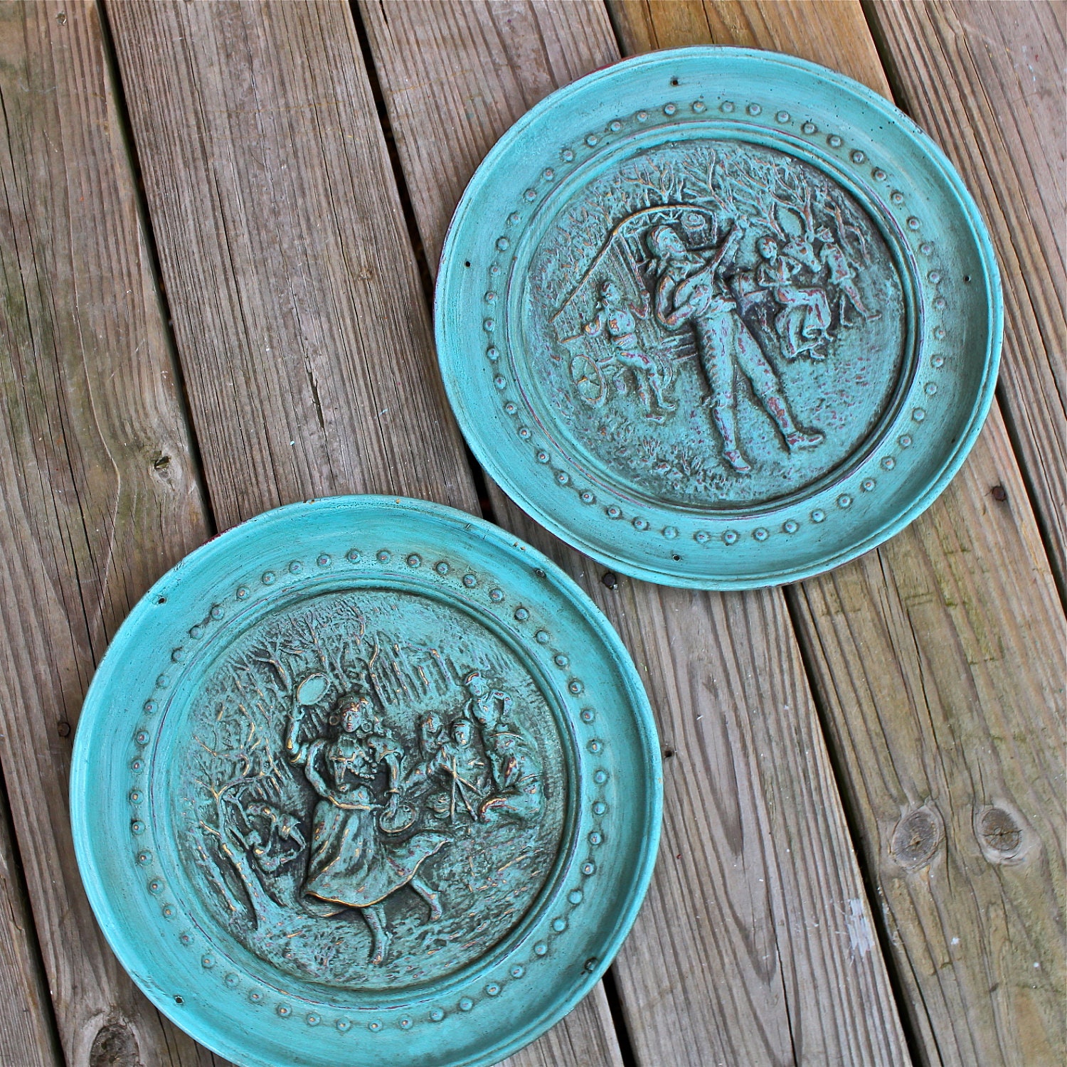 Aqua Vintage Wall Hanging /Upcycled vintage /Painted Wall Art /