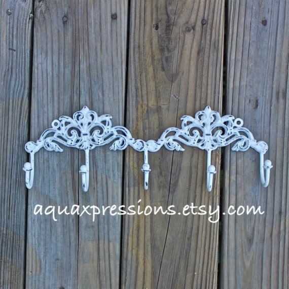 Metal Wall Hook /White /Jewelry/ Key Holder/ Bath Towels Laundry /Mud Room Accessory/ Iron Organizer/ Bathroom/ Bedroom/ French Country /