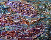 Vivid Dreams Mixed Media Metallic Acrylic Large Abstract Painting On Canvas With Glass Tiles And Sculpted Tissue Paper