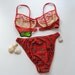 Vintage Bikini -Striped Swimwear -Bathers -Togs -Underwire Bikini set -Red Plaid - Size 42 C Cup