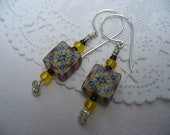 Yellow Beaded and Polymer Clay Earrings