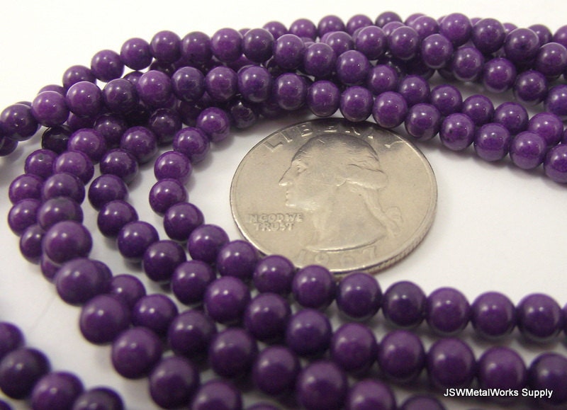 Mountain Jade Round Beads, Purple, 4mm, 16 Inch Strand, Whole Strand
