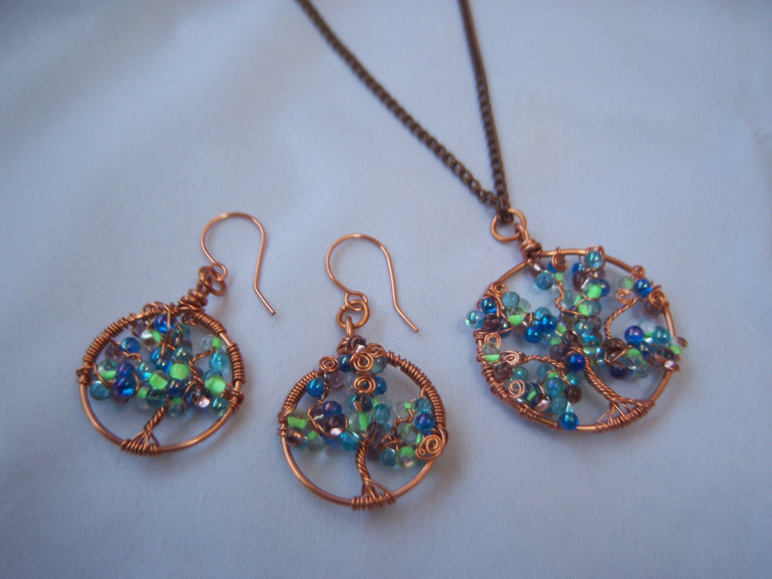 Tree of Life Copper Pendant Necklace & Earrings Set