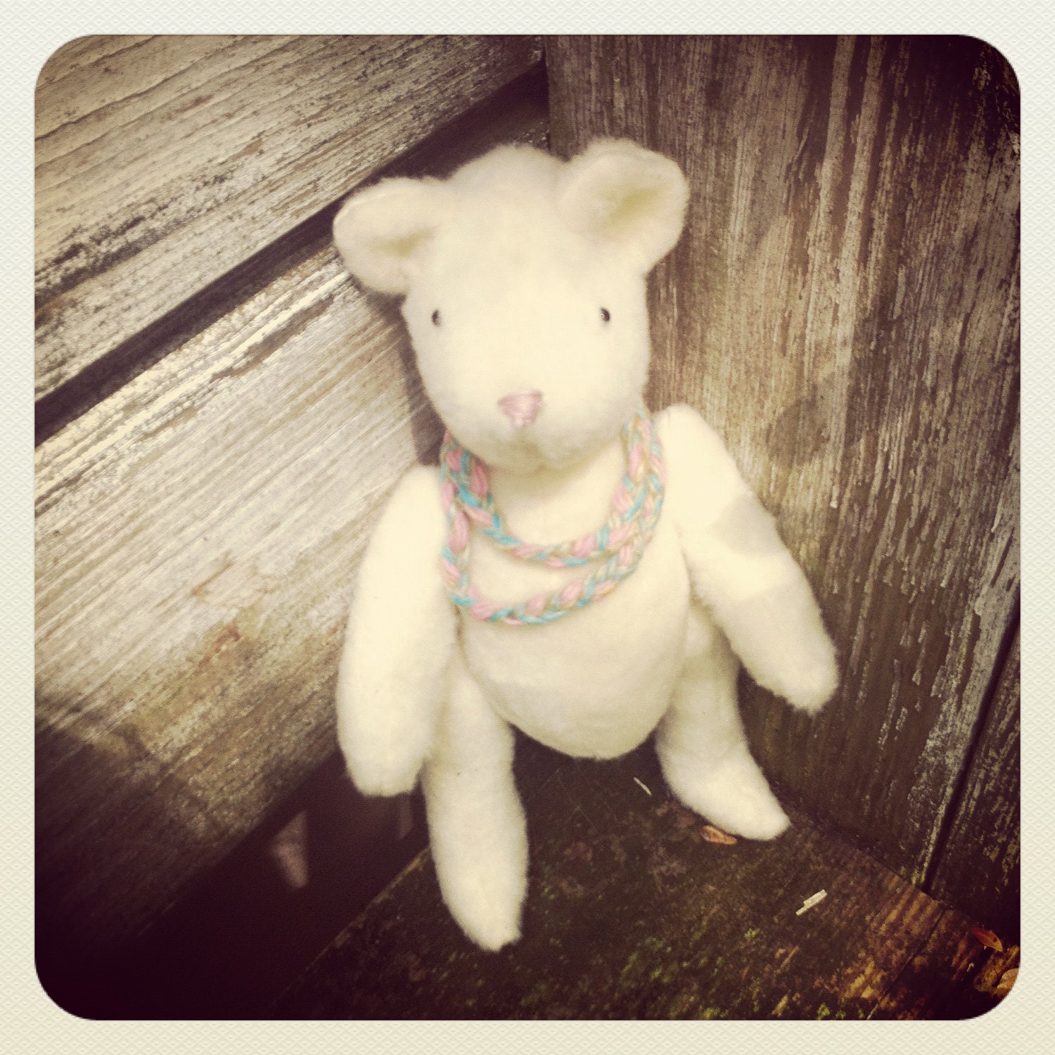 vintage style teddy bear // fully jointed // furry felt // hand stitched // embroidered details // reworked and recycled materials