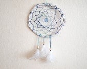 Dream Catcher - Pure Blue Dreams - With Light Blue Crystal Prism, White Feathers, Frame and Transitional Blue Nett - Home Decor, Mobile
