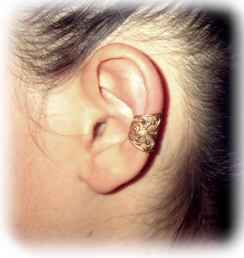 Beautifully Detailed Raw Brass Filigree Ear Cuff