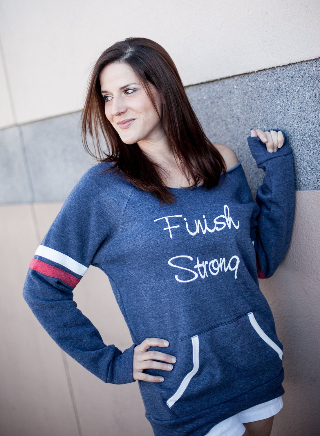 Finish Strong Off the Shoulder Comfy Couture Eco Fleece Sweatshirt