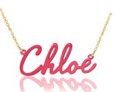 Personalized Acrylic Name Necklace (Order Any Name and Favorite color)-Silver Chain w/Gold Overlay