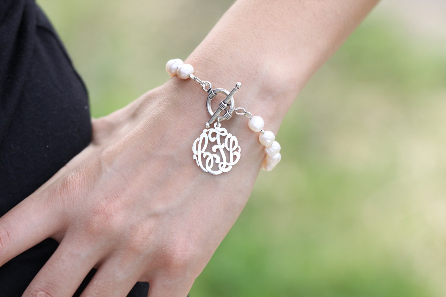 Handcrafted Monogram Bracelet  with Pearls - (Order Your Initials) - designed for weddings, birthdays, mother's day & etc