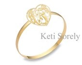 Monogrammed Initials Heart Bangle 1.25" (Order Any Initials) -  24k Gold Overlay