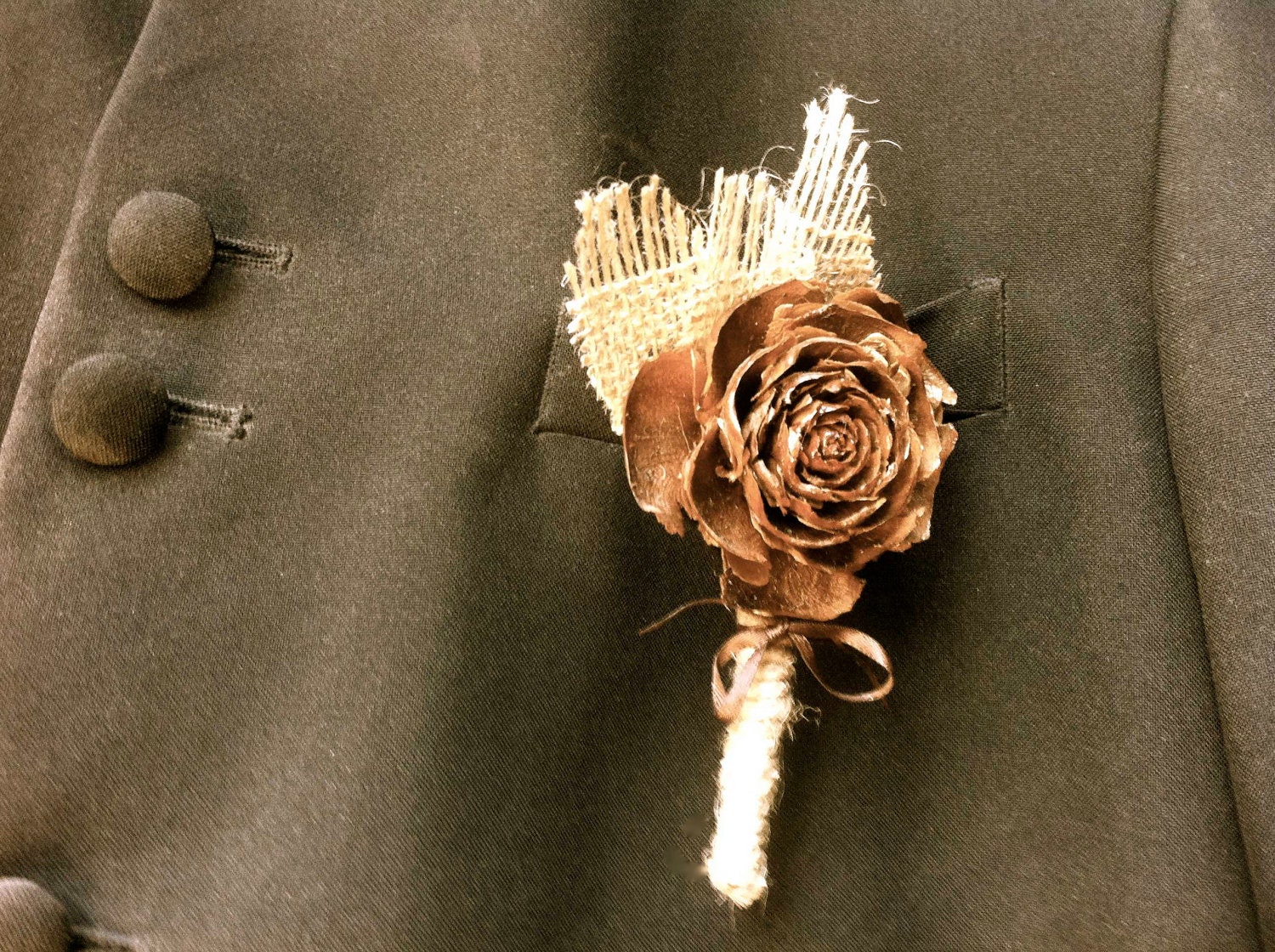 groom boutonniere rustic fall winter forest lapel pin men cedar rose pine cone wedding - MomoRadRose