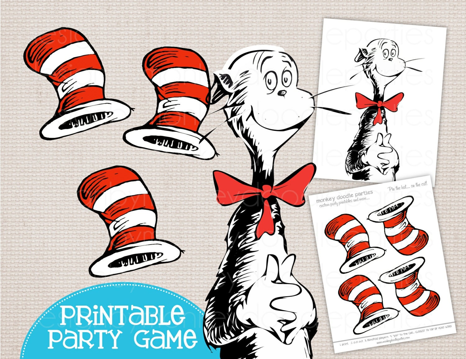 Adorable Pin the Hat on the Cat Dr Seuss Inspired Printable Party Game Il_170x135