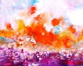 Abstract Art Original Painting Contemporary Art, Gouache Ink, Modern Art Landscape Home Decor Wall Art Original Drawing Orange Purple Gold