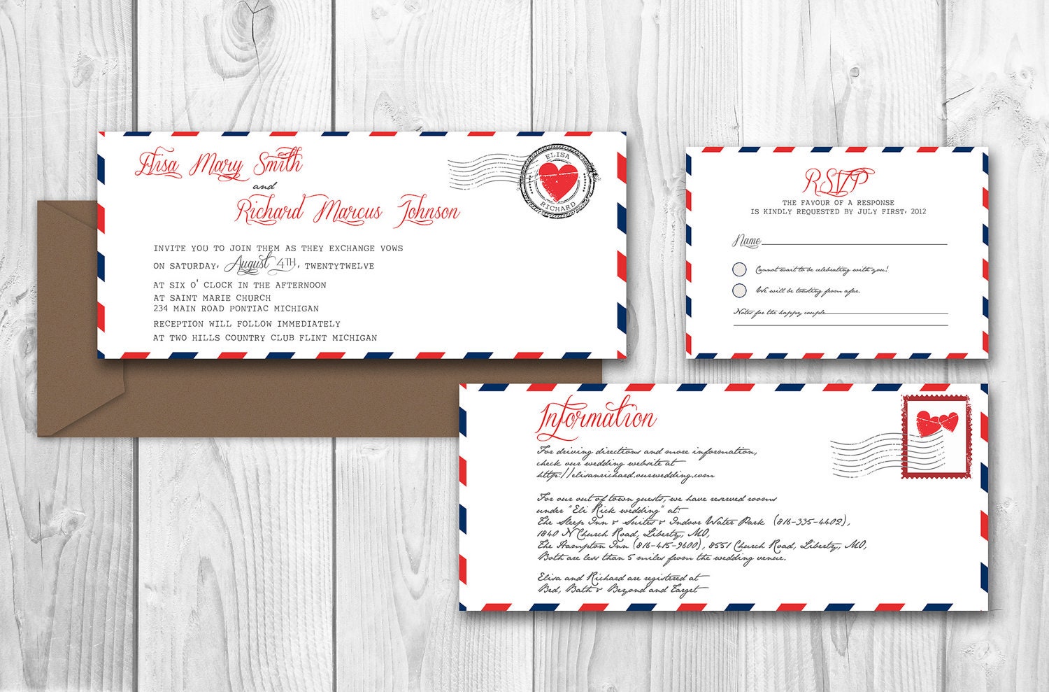 AIRMAIL WEDDING Invitations BIRTHDAY invitation - Amarillo Suite