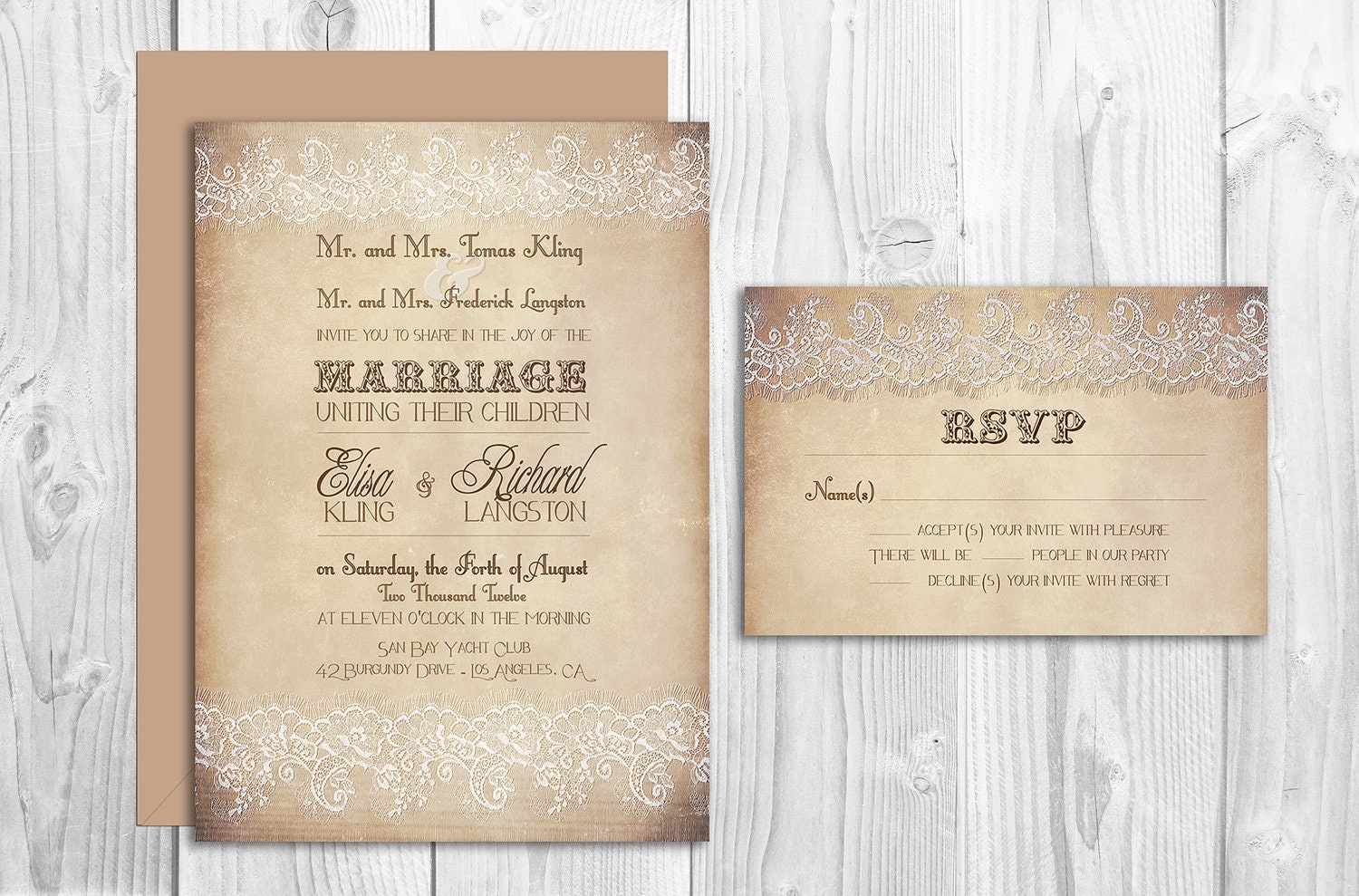 Romantic LACE WEDDING INVITATIONS Vintage Printable - Dallas Suite