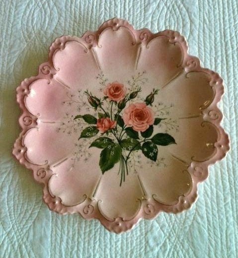 Vintage Shabby Chic Heirloom Roses Filigree Serving Dish, Romantic Home - Olives and Doves - OlivesandDoves