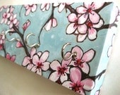 Jewelry Holder and Key Rack  - "Cherry Blossom" - Blue and Pink Cherry Blossoms, Japanese, Watercolor Cherry Blossoms, Watercolor Painting