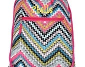 Drawstring Backpack Cinch Sack Bookbag Camp Bag Gym Pink Chevron Girls Monogrammed Personalized Tote