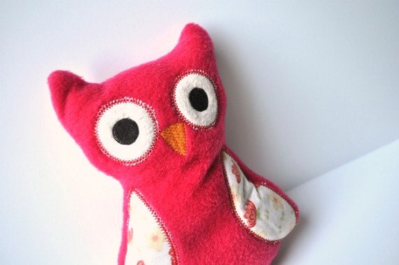 Red Owl - Little Owl - Plush, Plushie, Plushies - Stuffie Red and White