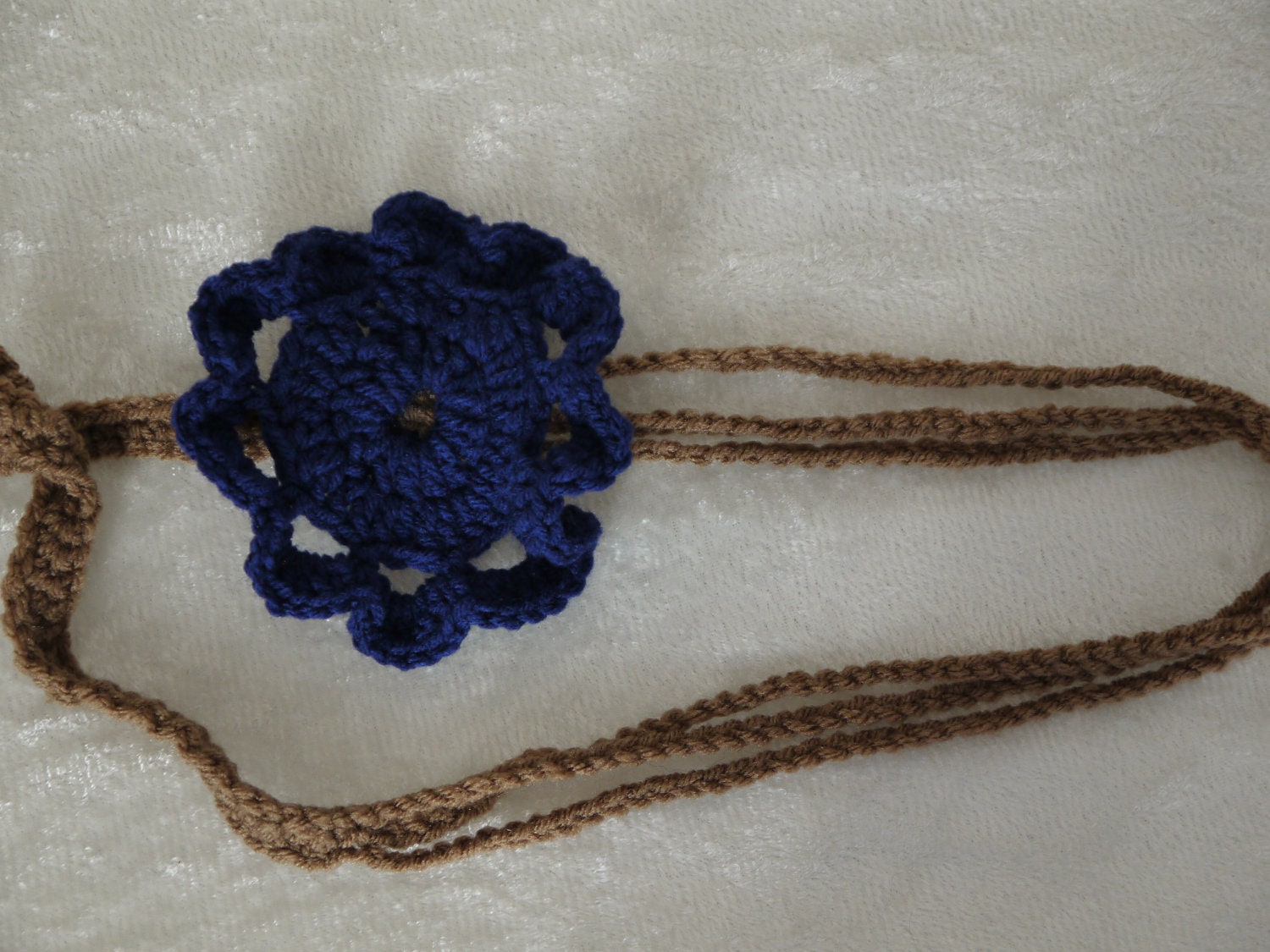 Crocheted Belt in Brown with Blue Flower
