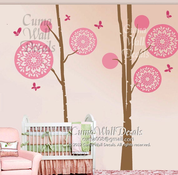 nursery Wall decals tree wall decals Nursery girl vinyl wall decal childen nature wall mural -  floral tree butterfly Z159 cuma