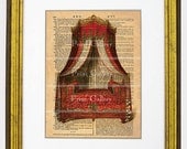 French Antique Canopy Bed Shabby Chic Print Engraving Dictionary Book Page Boudoir Royal Bedroom Wall Art Furniture Interior Design fb 271