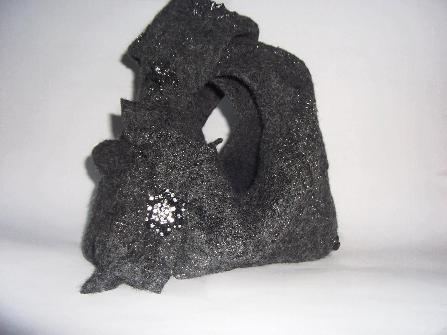 Nunofelted bag,Small  gray bag, eco friendly gift for her under 50, hand crafted